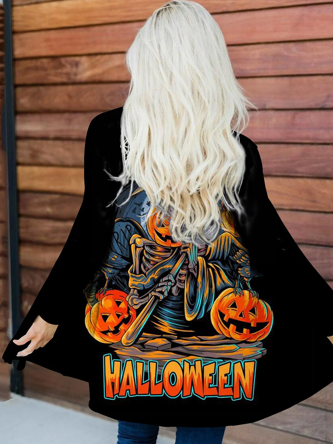 Women plus size clothing Women Long Sleeve Cardigan Graphic Halloween Tops Coats-Nordswear