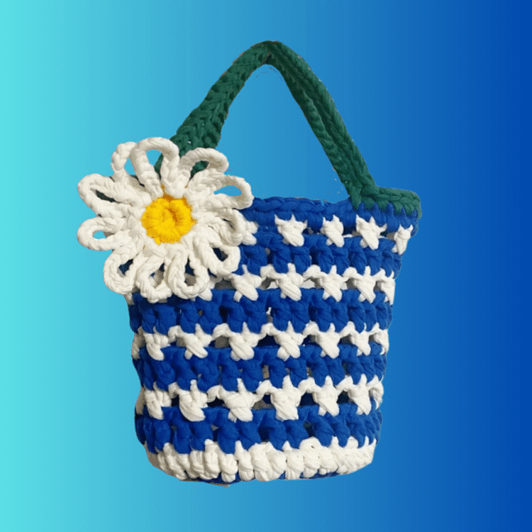 Lulusnow Handmade Blue Daisy Crochet Bag