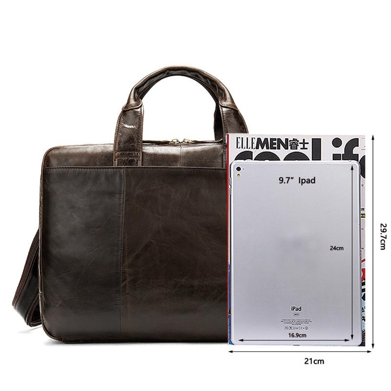 Men&rsquo;S Genuine Leather Antiqued Brass Hardware Top-Handled Detachable Laptop Bag