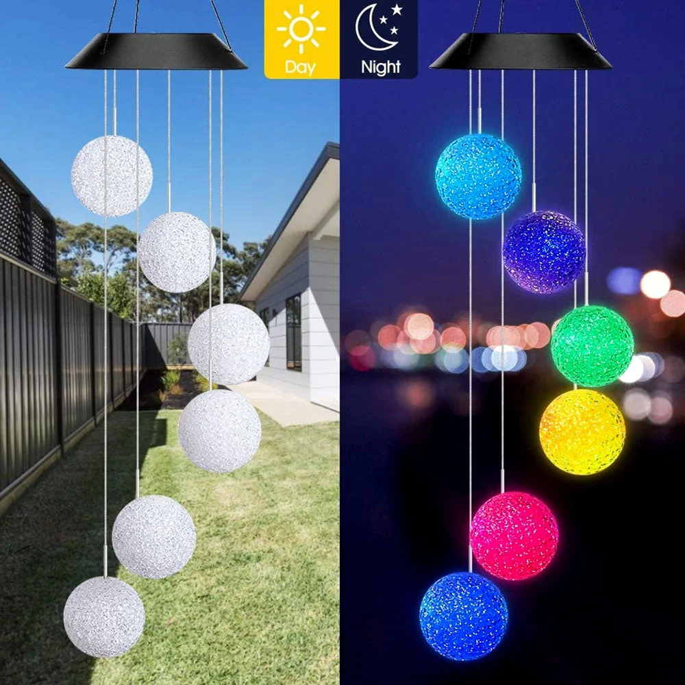 Solar Butterfly Wind Chime Night Light Outdoor Garden Decor
