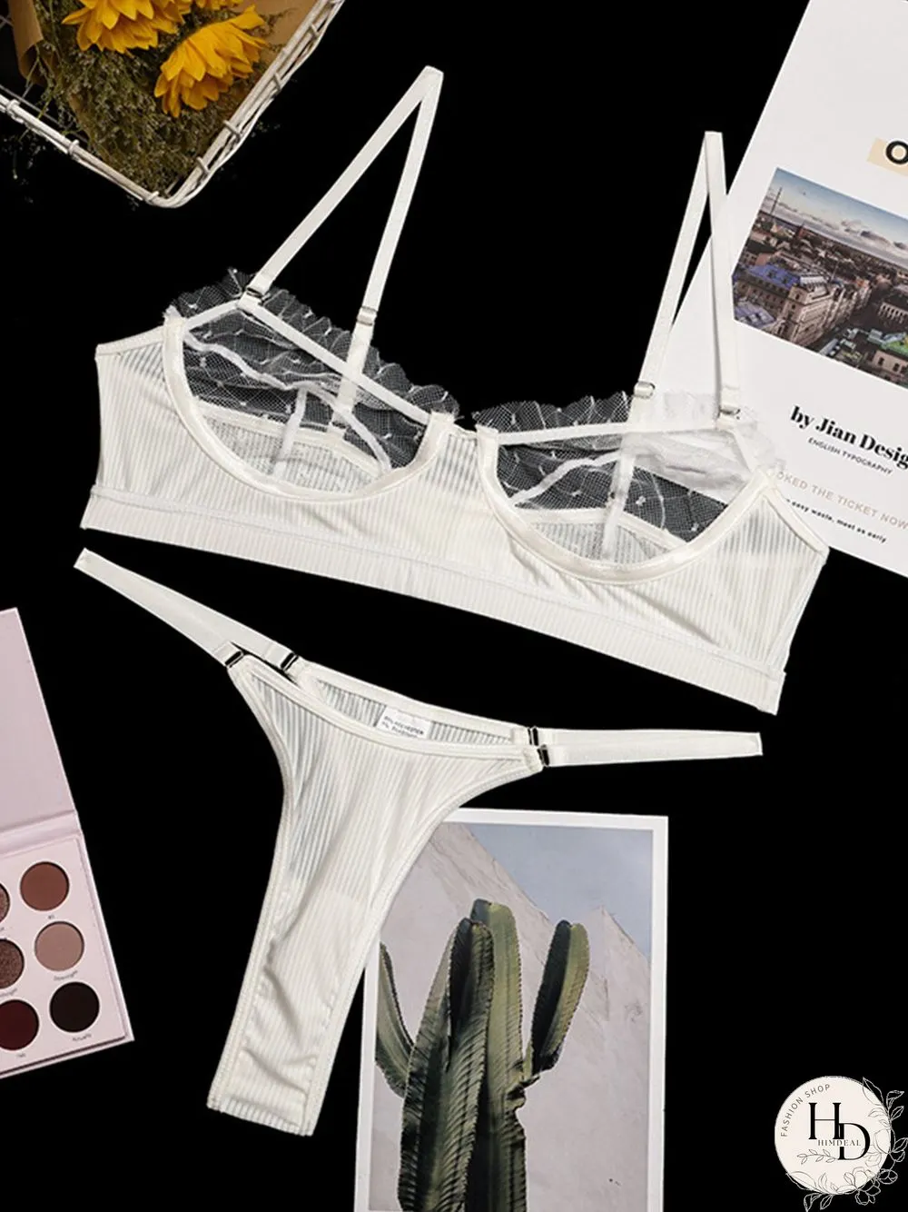 Lace Mesh Eyelashes Lace Sling Lingerie Set