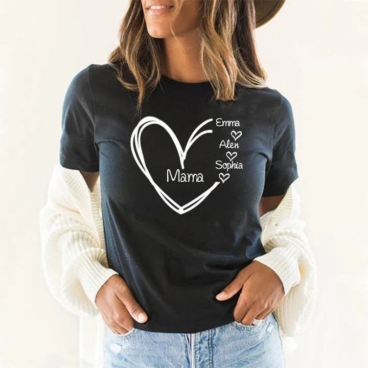 Custom Personalised Heart Print T-shirt, with Children's Names, Mother's Day Gift