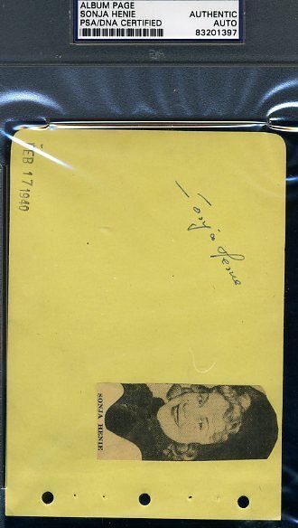 Sonja Heinie Signed Psa/dna Album Page Autograph