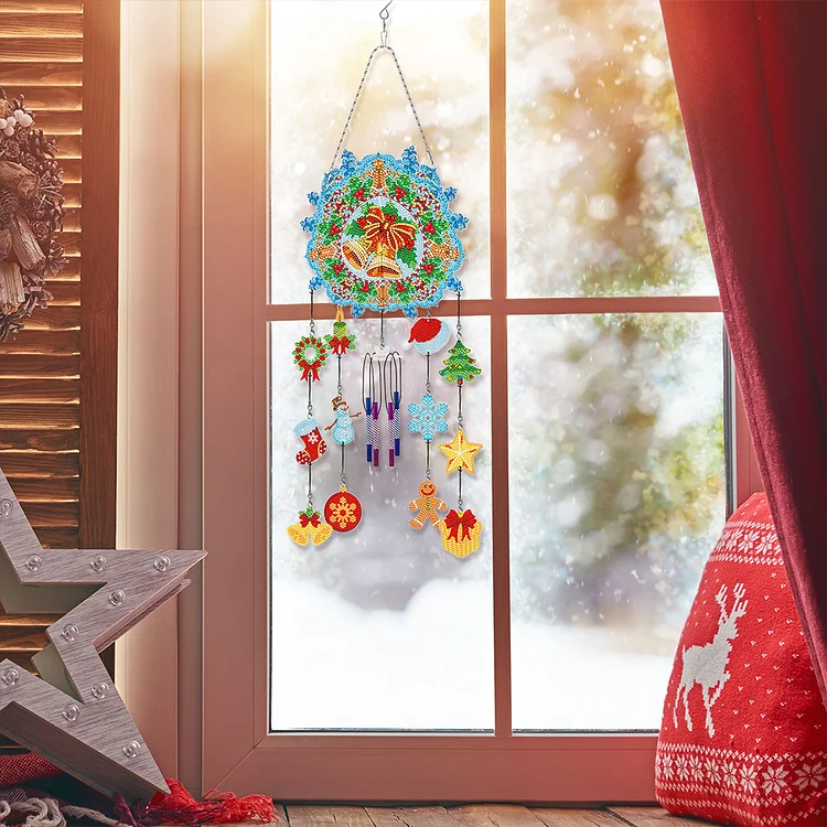 Double Sided Christmas Crystal Wind Chimes Pendant Kit for Wall Window Decor
