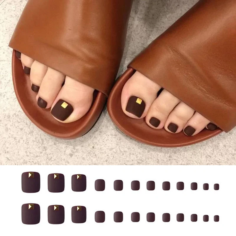 24pcs Plaid Printed Toenails Patch Removable Short  Full Finished Detachable Manicure False ToeNails Tips Press On Toe Nail-Nail Inspo