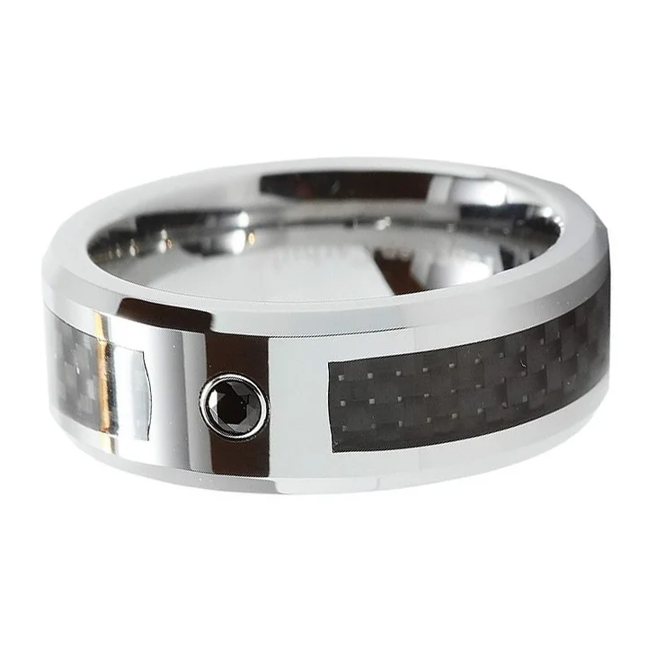 4MM 6MM 8MM 10MM Men Women Tungsten Carbon Fiber Matching Black Cubic Zirconia Inlay Wedding Bands for Couple