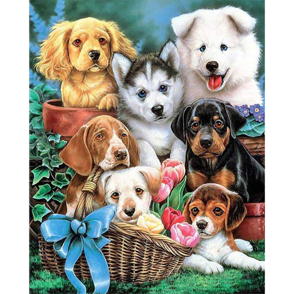 

30*40CM - Round Drill Diamond Painting - Dogs, 501 Original