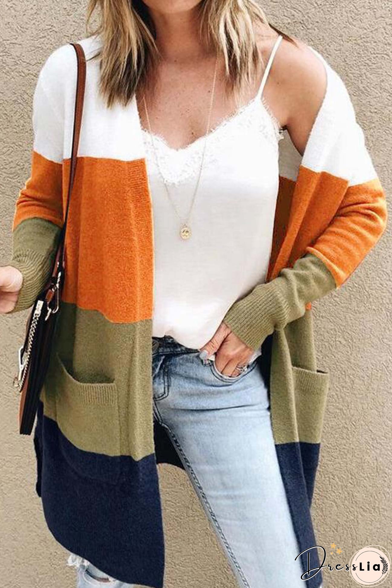 Colorblock Open Front Cardigan