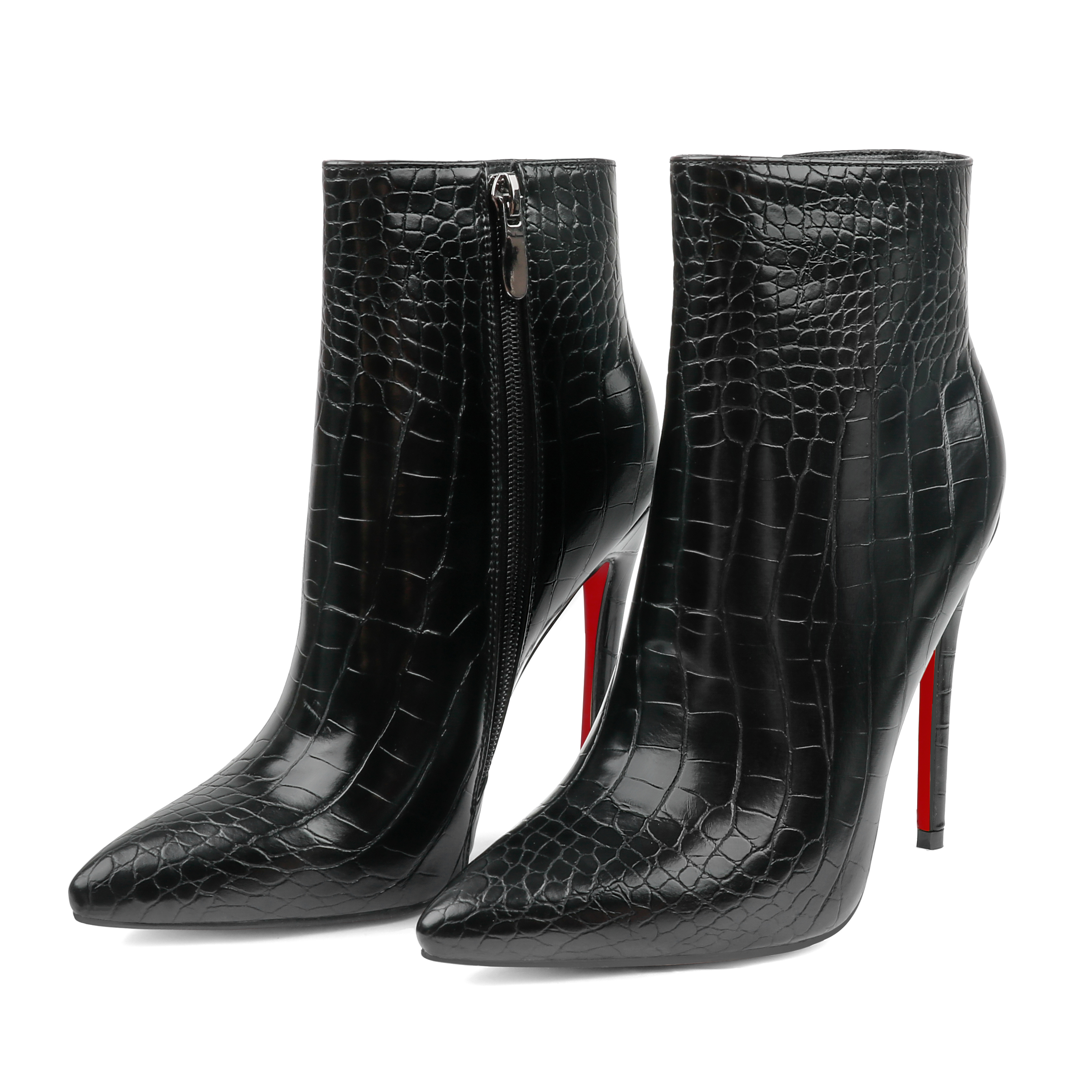 120mm Women's Ankle Boots Closed Pointed Toe Red Bottom Shoes Stilettos Autumn Dress Booties-MERUMOTE