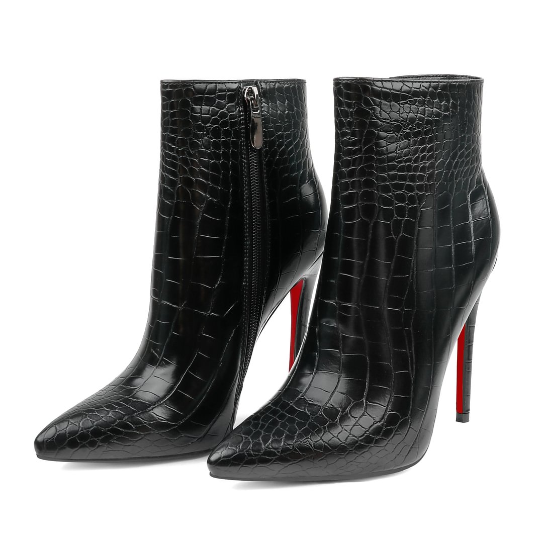 120mm Women's Ankle Boots Closed Pointed Toe Red Bottom Shoes Stilettos Autumn Dress Booties-MERUMOTE
