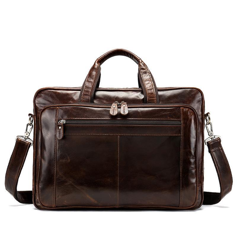 Classic Briefcase Leather Men's Portable 17 Inch Computer Bag Travel Bag