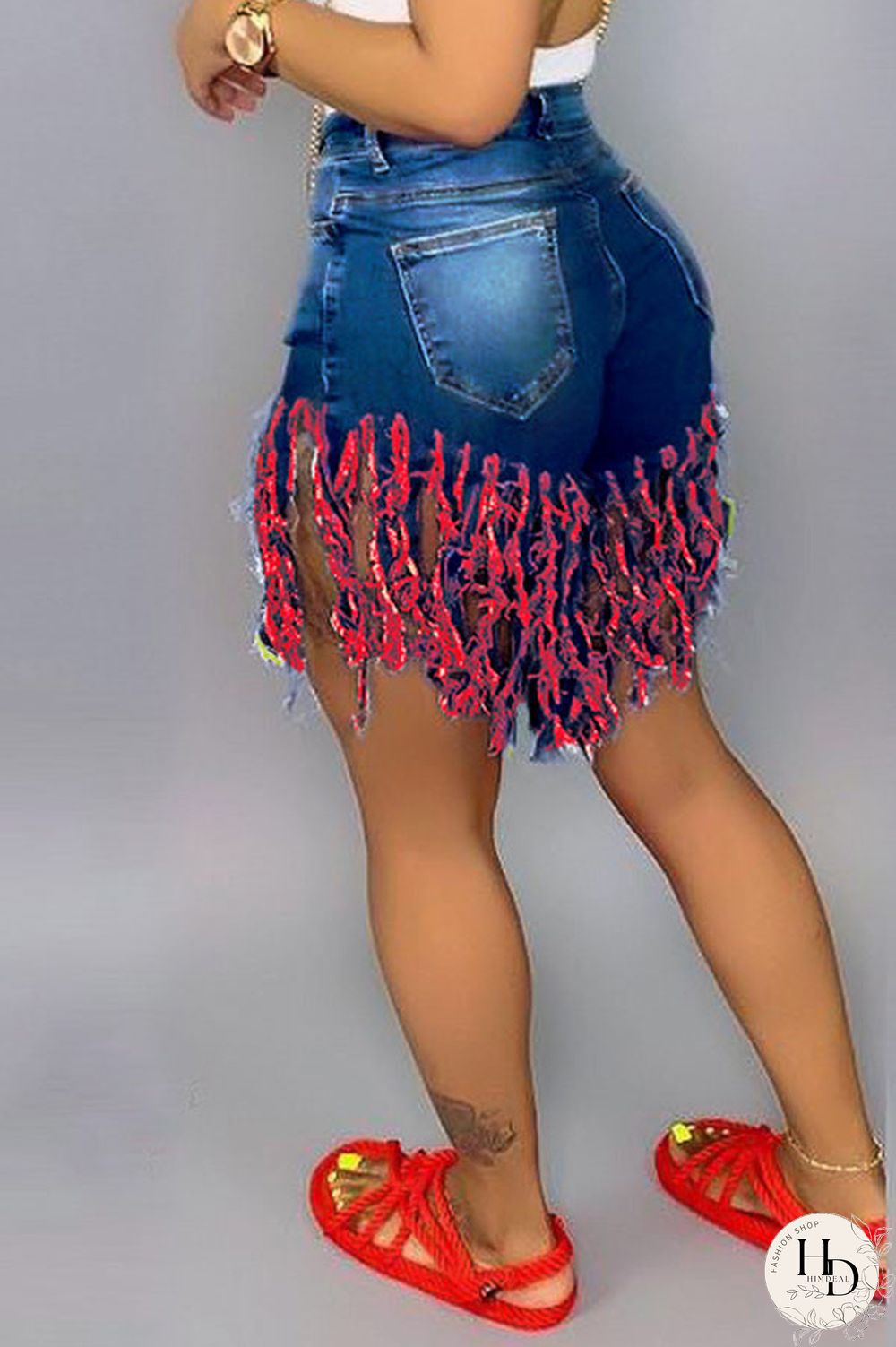 Royal blue Red Green Yellow Royal blue Tassel Design Denim