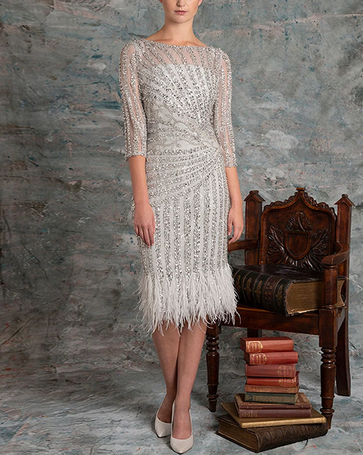 Elegant crystal feather gown