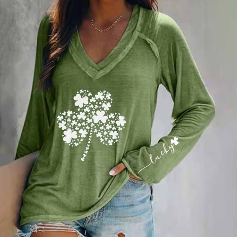 Women's St. Patrick's Lucky V-Neck Casual T-Shirt wearshes