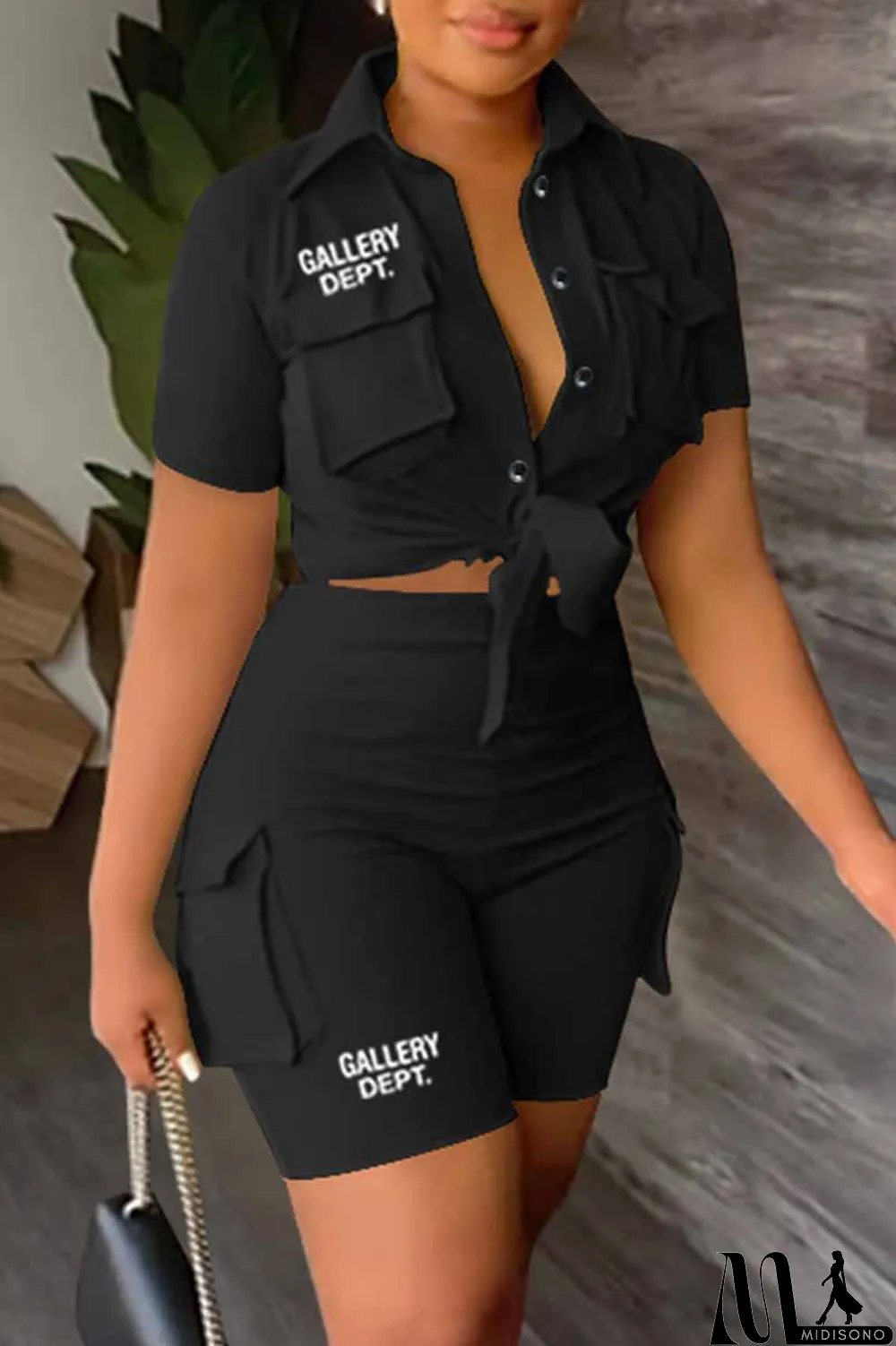 MidiSono - Sky Blue Casual Street Print Letter Turndown Collar Short Sleeve Two Pieces