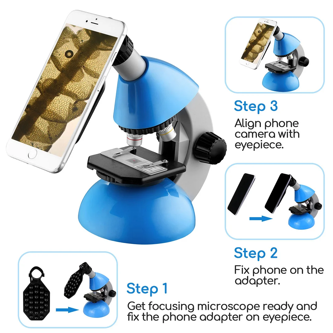 BEBANG 40X-640X Microscopes for Kids, Microscope with Slides Kit, Phone ...