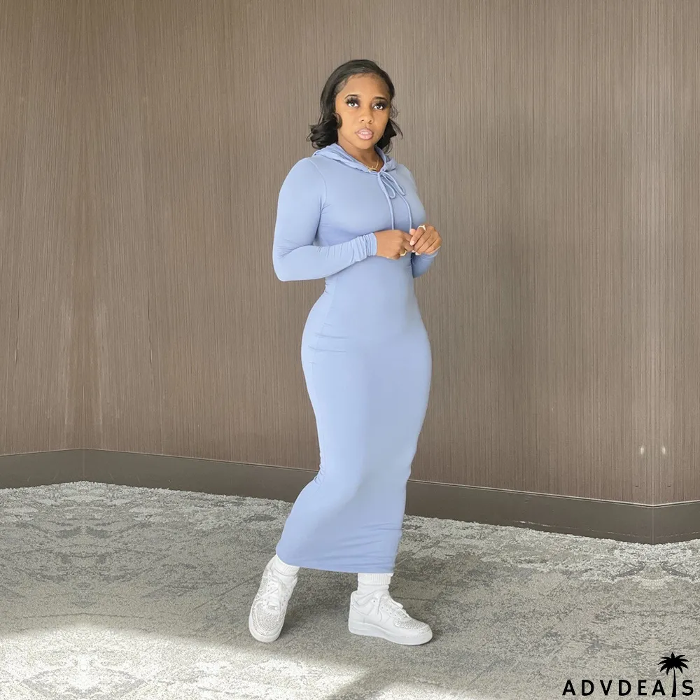 Pure Color High Stretch Warm Hooded Dress