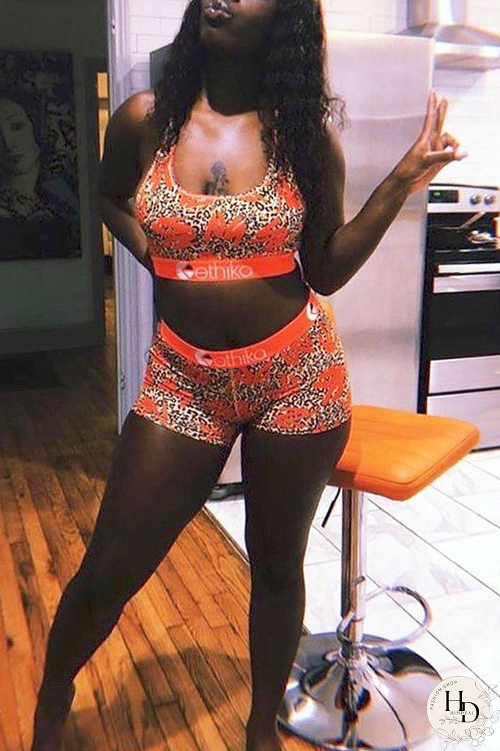 Red Fashion Sexy Printed Vest Shorts Set