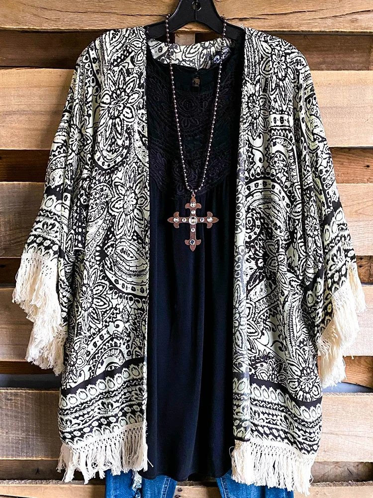 Oversized Casual Printed Kimono P175440282