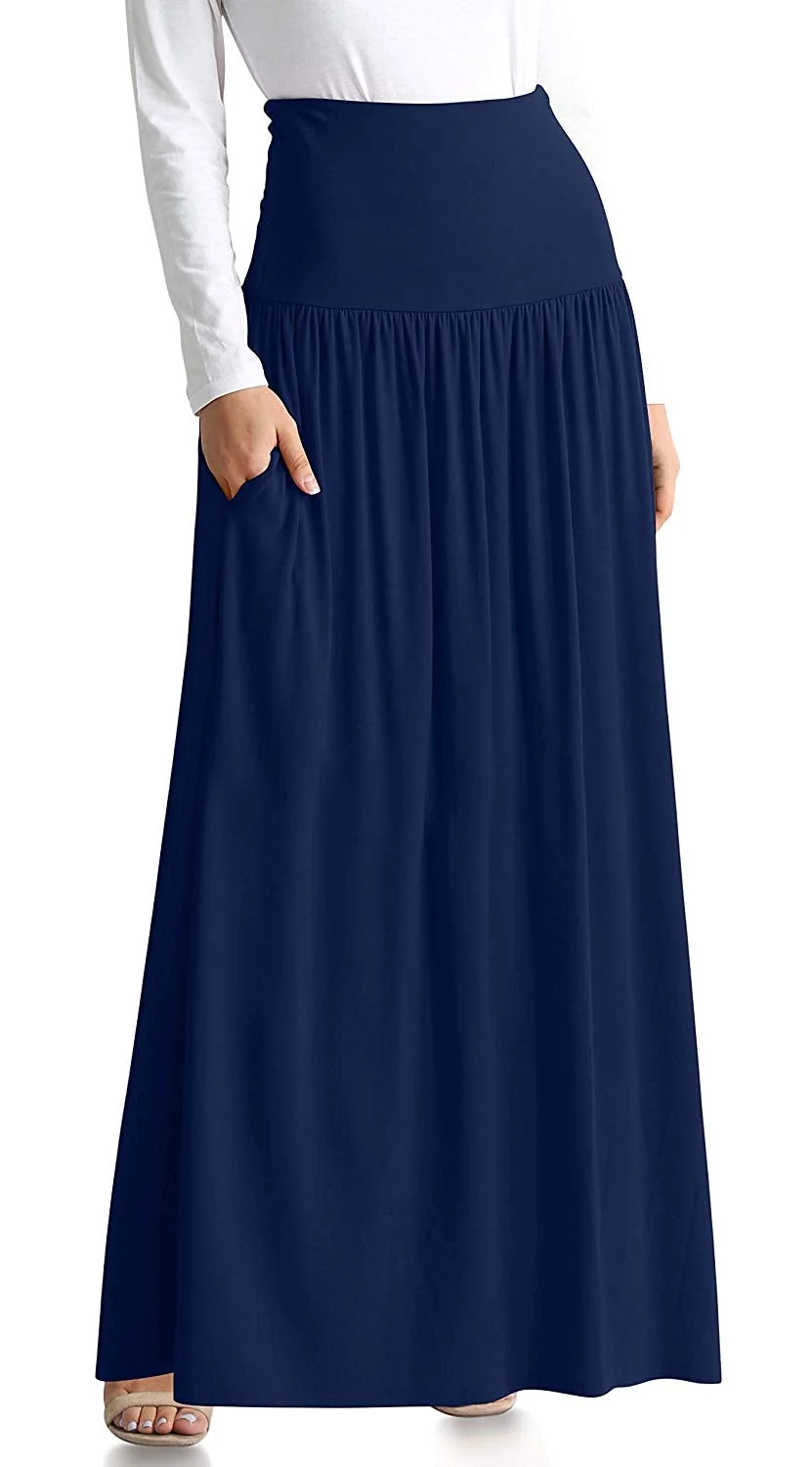 Womens Long Maxi Skirt with Pockets Reg and Plus Size