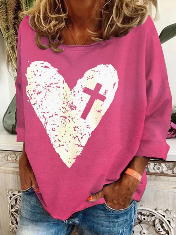 Women'S  Heart & Cross Print Sweatshirt