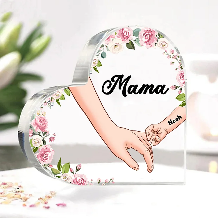 Kettenmachen Personalisierter 1 Name & Text Hand in Hand Acryl-Deko-Schreibtischdekoration für Großmutter