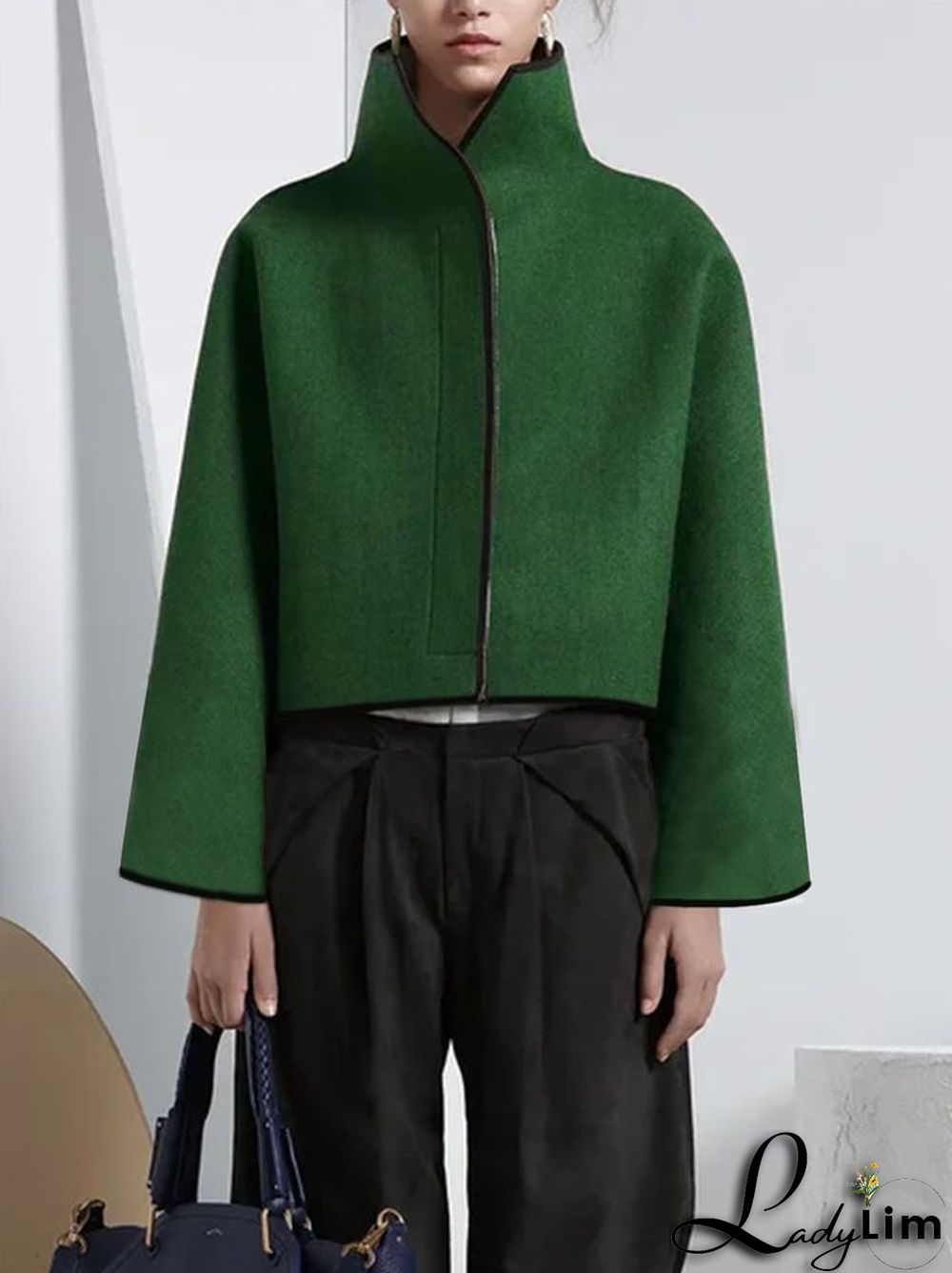 Vintage Loose Solid Color Stand Collar Jackets