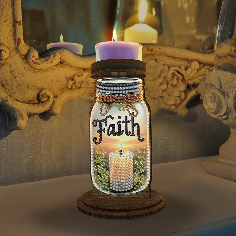 Wooden Faith Candle Bottle 5D DIY Diamond Painting Candle Holder Decor for Adult