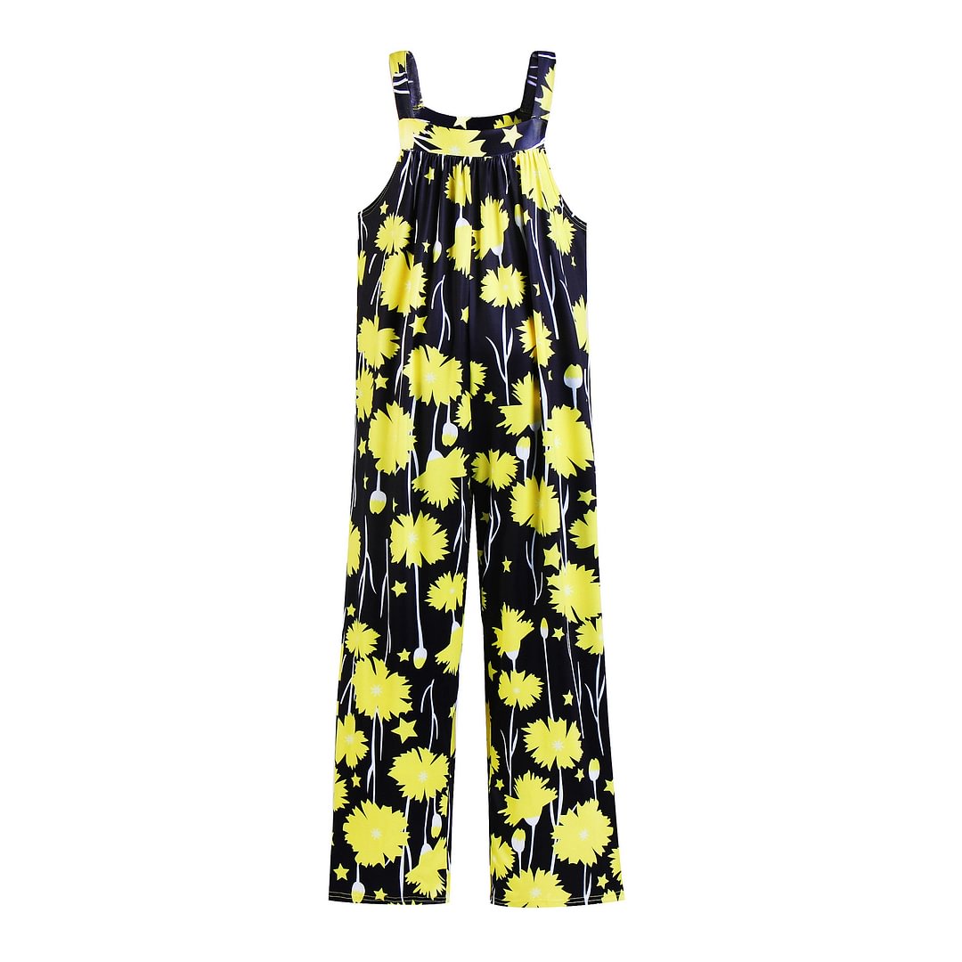 Casual Floral Print Jumpsuit Wide-leg Pants