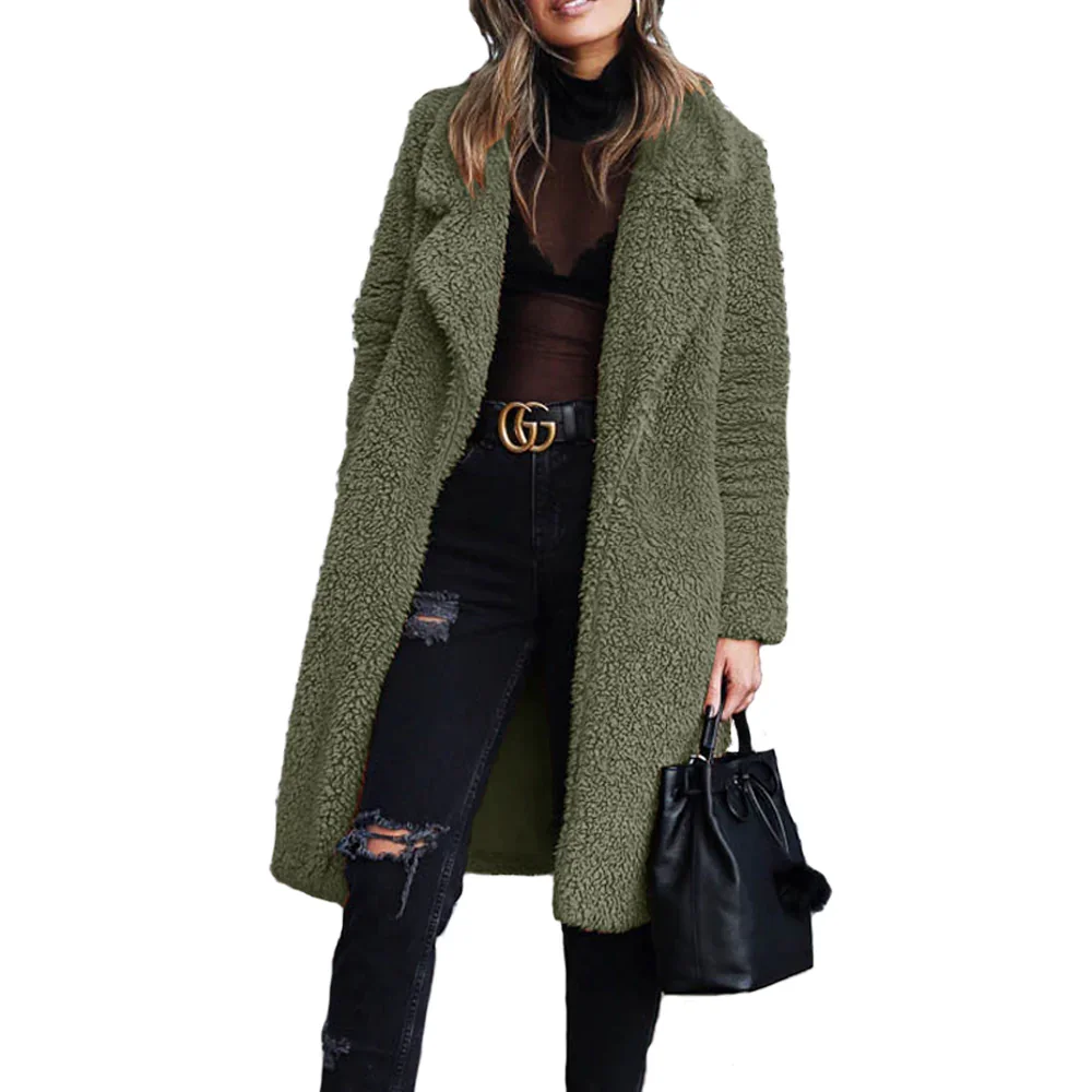 Women's Lapel Plush Long Jacket