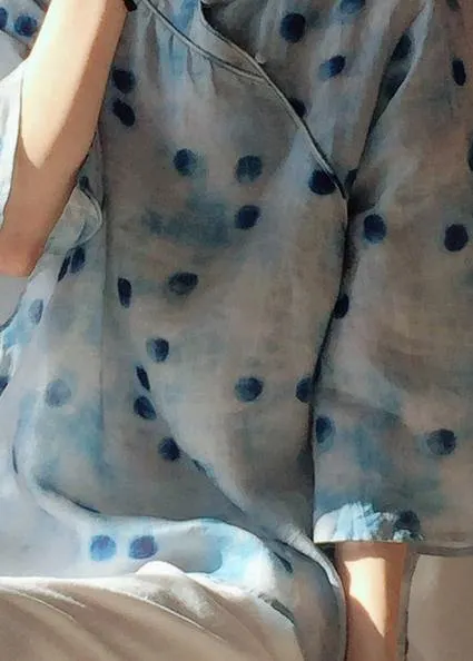 Italian Dotted Clothes Stand Collar Flare Sleeve Box Shirts