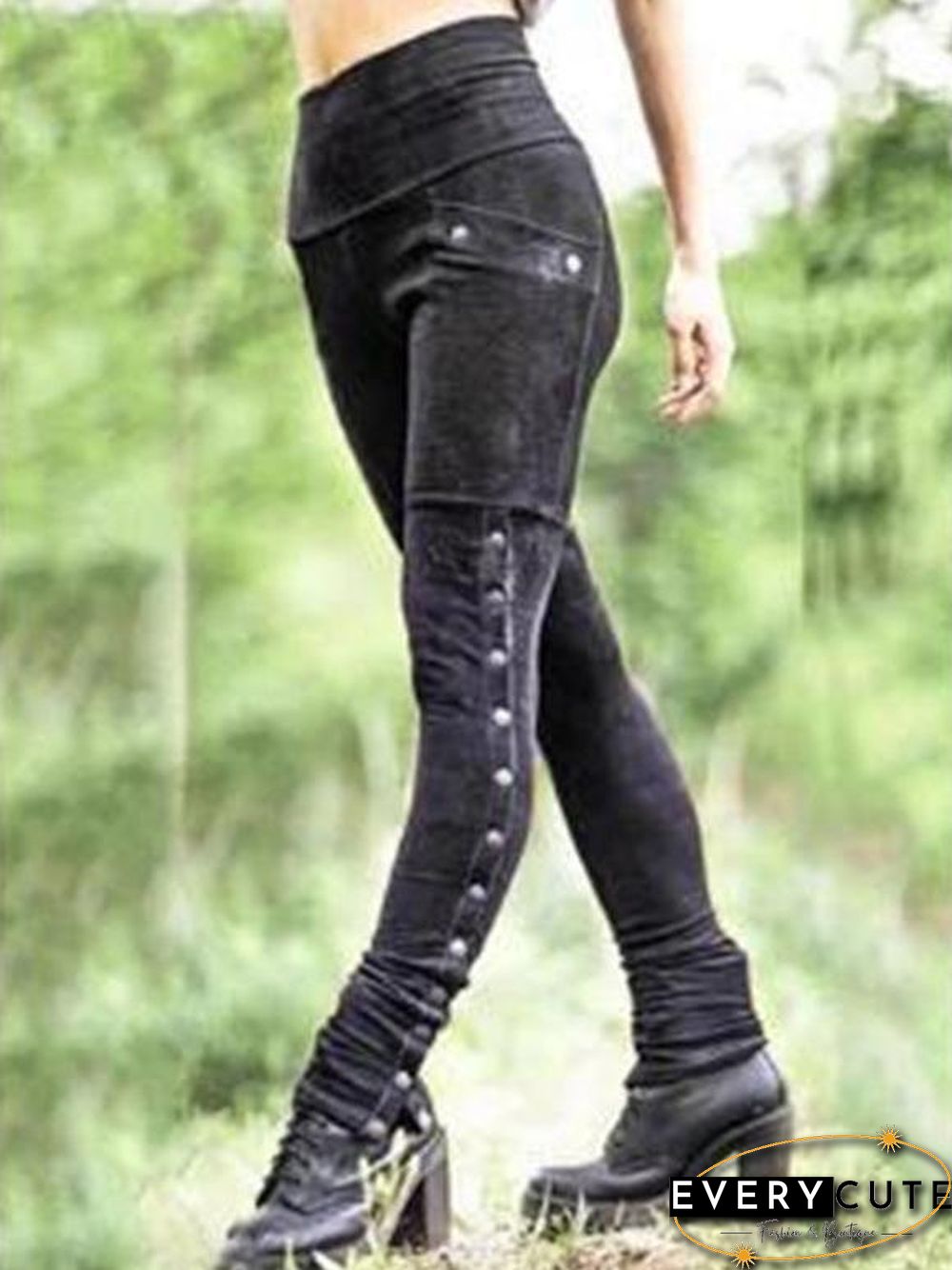High Waist Elastic Black Pants