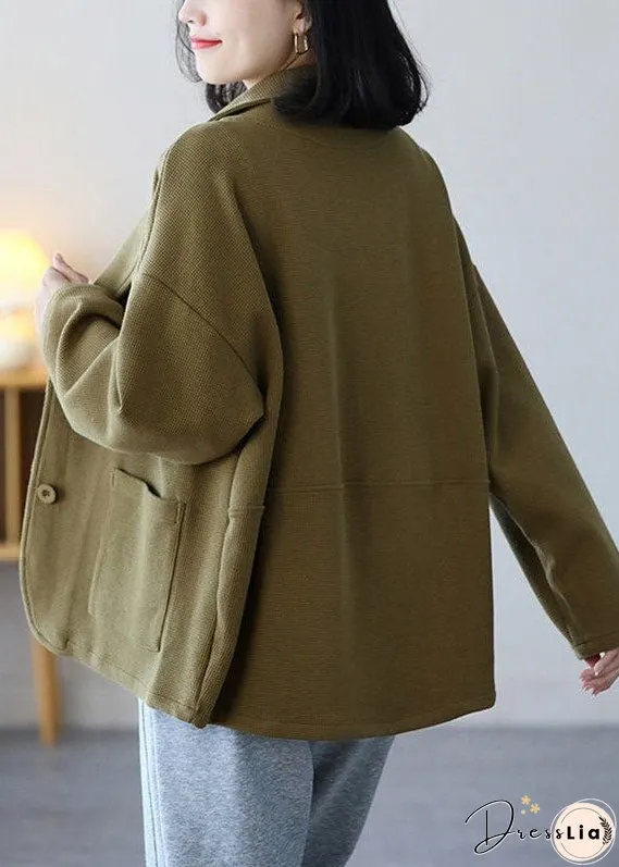Vintage Light Green Notched Collar Pockets Cotton Coats Spring