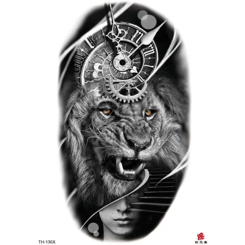 Lion Tiger Cool Temporary Tattoo Sticker Fashion Wolf Waterproof Animal Body Art Arm Tatto Fake Removable Tatoo for Men Women