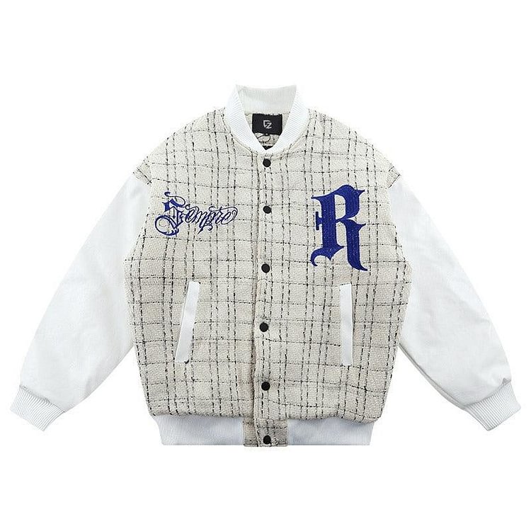 CZ Embroidered Sempre Plaid Varsity Jacket