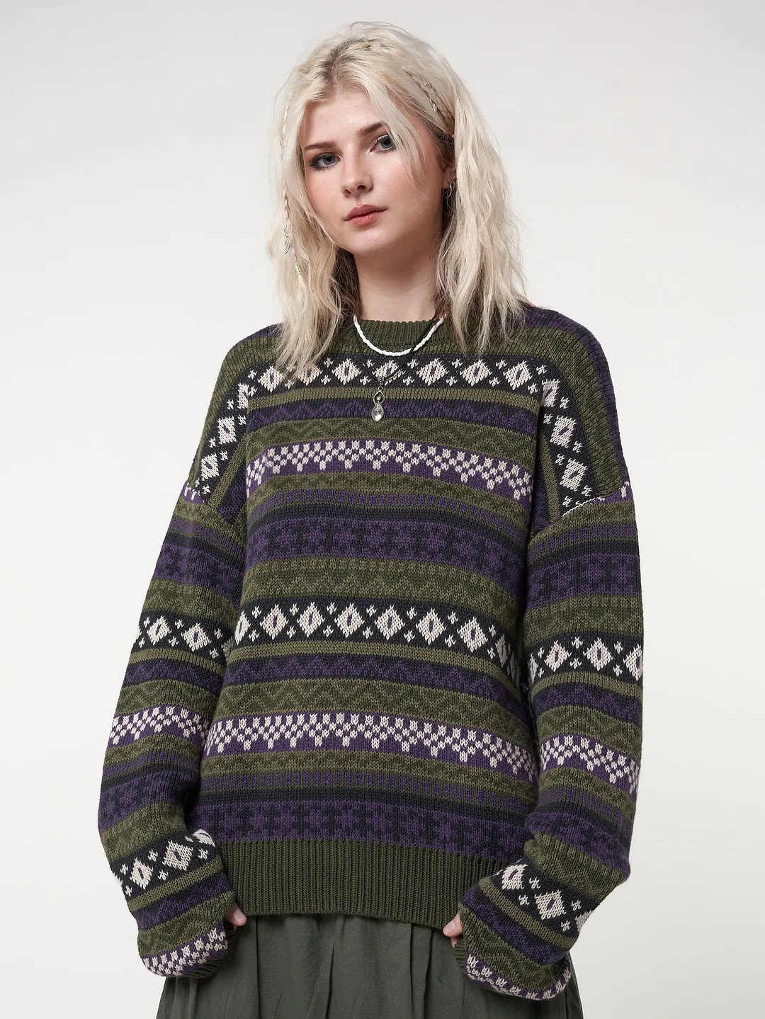 Churchf Churchf Autumn 2023 Loose Thin Casual Fashion Color Splicing Long-Sleeve Top Hair Knit Women