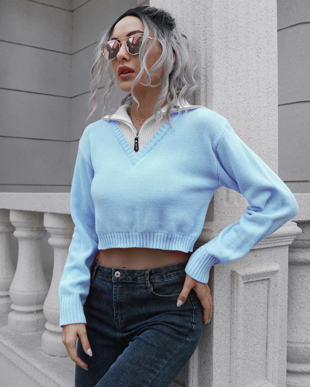 Jangj Winter Women Long Sleeve Sweater Crop Top Female Sweet Knitted Pullovers Casual Clothes