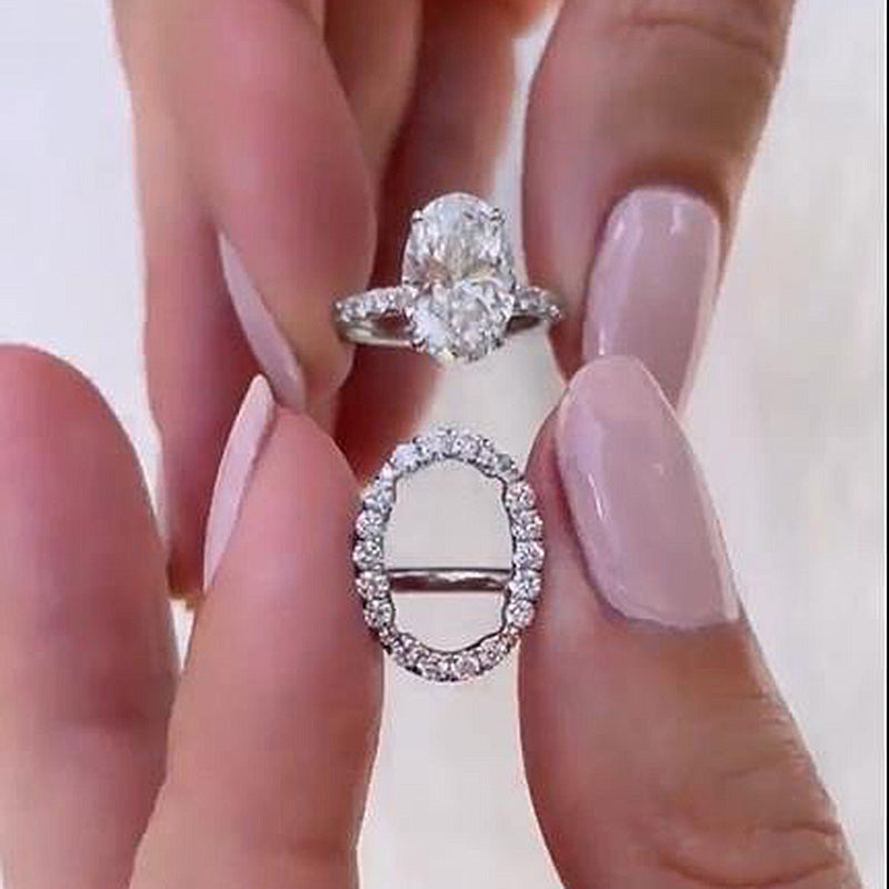 Unique Design Oval Cut Insert Bridal Set In Sterling Silver
