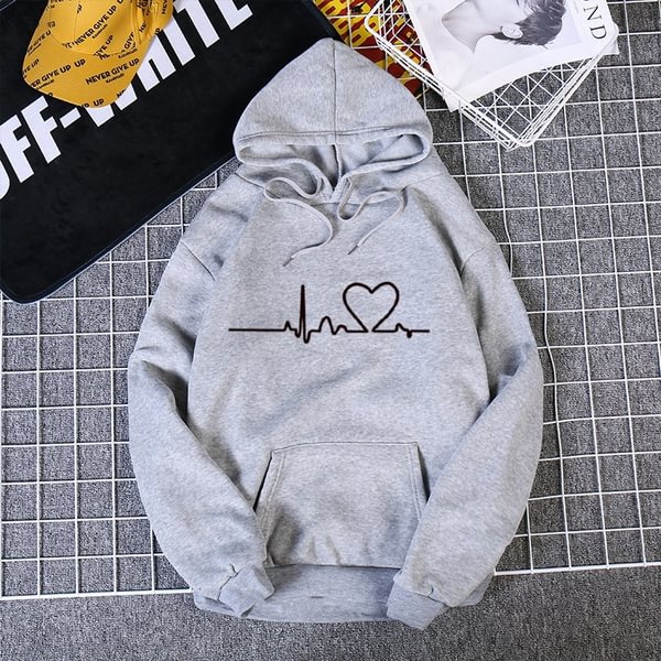 New Autumn/Winter Heartbeat Print Loose Hoodie For Women