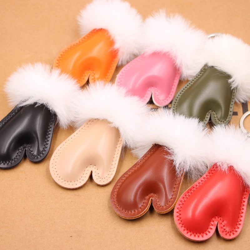 1 Piece Fashion Gloves Pu Leather Plush Bag Pendant Keychain