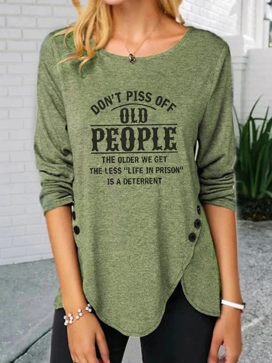 Plus Size Casual Crew Neck Letter Long Sleeve Shirts & Tops