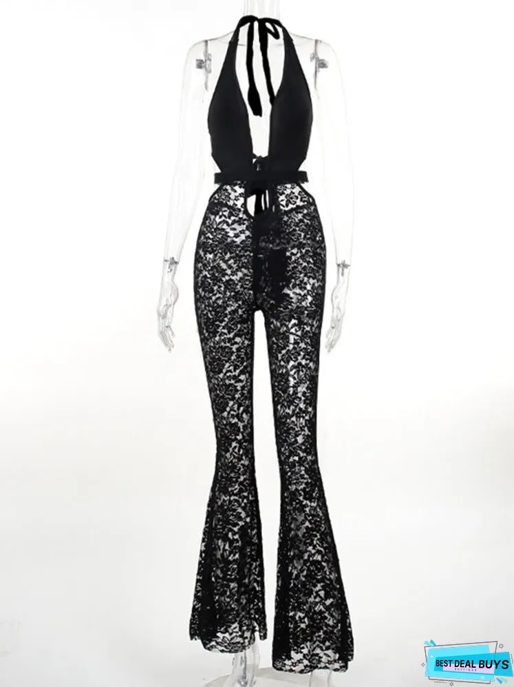 Women's Summer Fashion Hot Slim Hollow Deep Jumpsuits