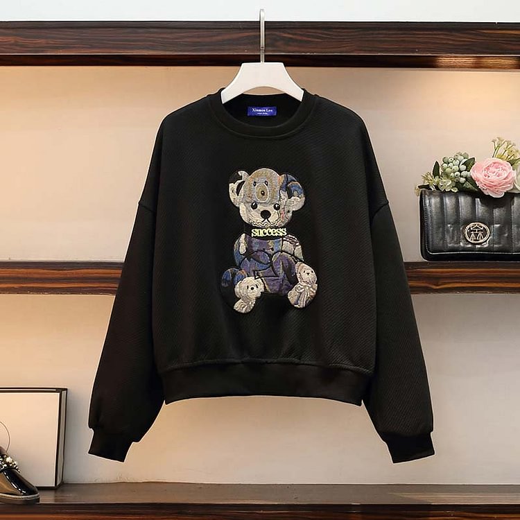 Cartoon Bear Embroidery Sweatshirt Skirt Set - Modakawa modakawa