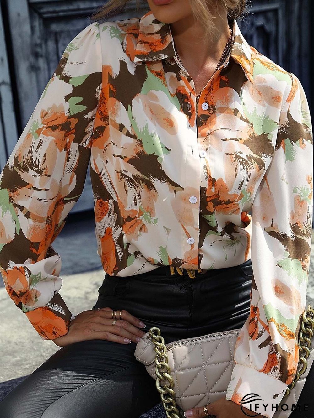 Shirt Collar Buckle Casual Blouse | IFYHOME