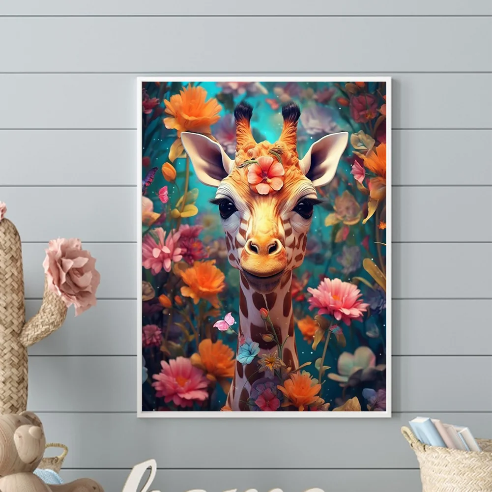 Diamond Painting - Full Round Drill - Flower Giraffe(Canvas|30*40cm)