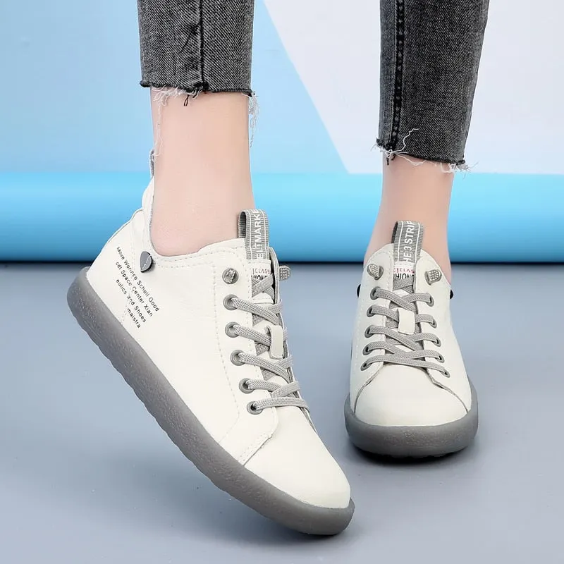 2021 Fashion Women's Genuine Leather Boots Ankle Boots Ladies Platform Shoes Woman Lace Up Beige Sneakers Designer zapatos mujer