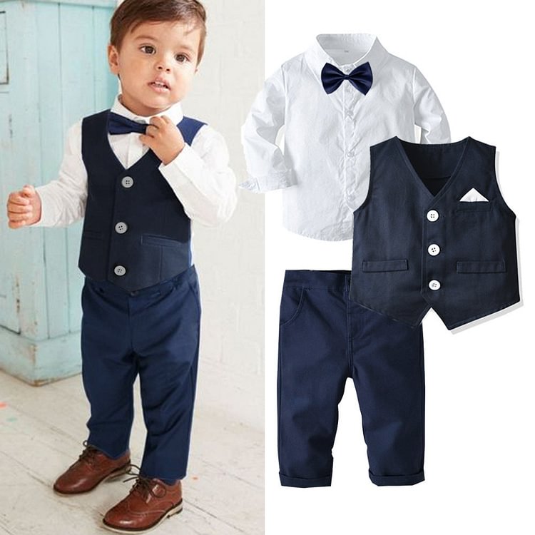 Mayoulove Long-sleeved Autumn Baby Boy Formal Set 4 Pcs suits-Mayoulove