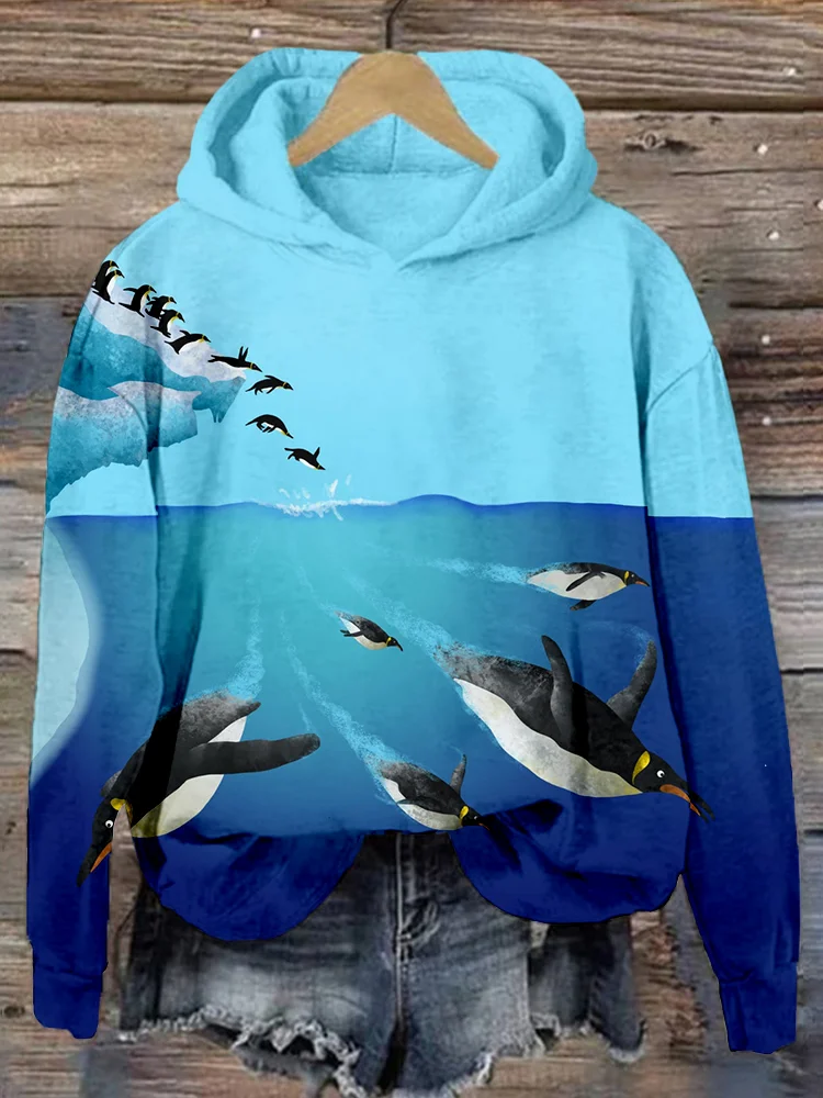 The Penguin Art Graphic Print Comfy Hoodie