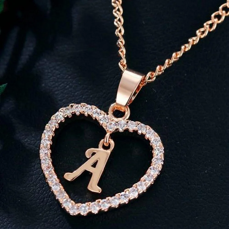 Heart Name Initials Heart Pendant Necklace 26 Letters Love Necklace