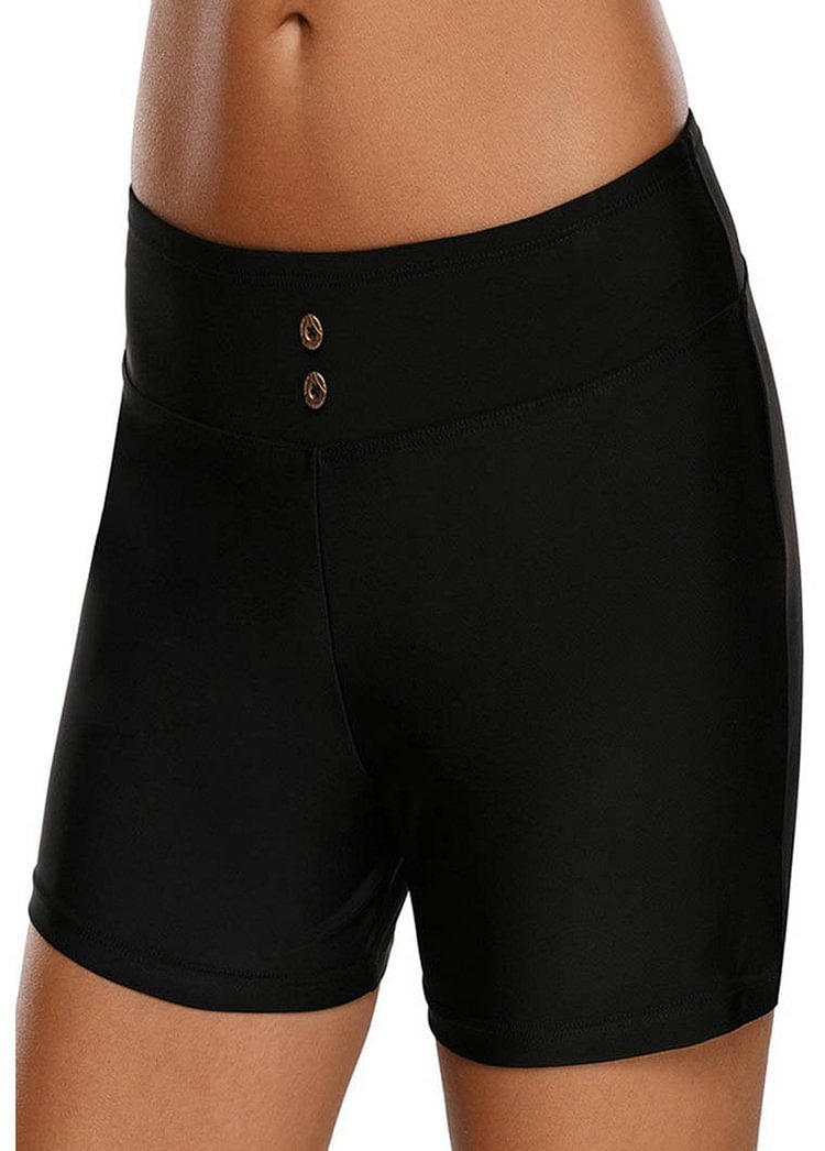 High Waist Solid Black Swimwear Shorts